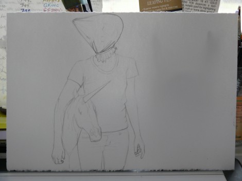 unicorn girl drawing in progress